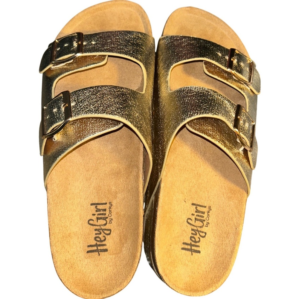 Hey Girl by Corkys Wannabe Gold Metallic Platform Studded Sandals Womens 10 - Picture 3 of 9